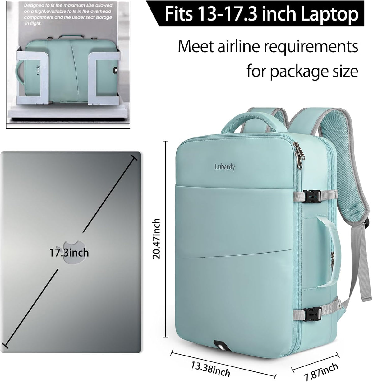 Travel Backpack for Men Women 17 Inch Flight Approved Carry on Backpack Waterproof Large 40L Luggage Daypack Business College Weekender Overnight Laptop Backpack with 3 Packing Cubes, Green