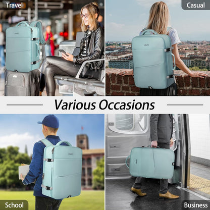 Travel Backpack for Men Women 17 Inch Flight Approved Carry on Backpack Waterproof Large 40L Luggage Daypack Business College Weekender Overnight Laptop Backpack with 3 Packing Cubes, Green