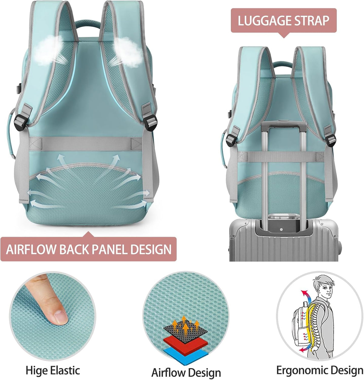 Travel Backpack for Men Women 17 Inch Flight Approved Carry on Backpack Waterproof Large 40L Luggage Daypack Business College Weekender Overnight Laptop Backpack with 3 Packing Cubes, Green
