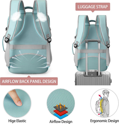 Travel Backpack for Men Women 17 Inch Flight Approved Carry on Backpack Waterproof Large 40L Luggage Daypack Business College Weekender Overnight Laptop Backpack with 3 Packing Cubes, Green