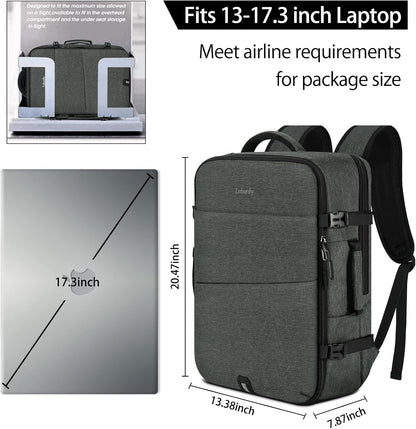 Travel Backpack for Men Women 17 Inch Flight Approved Carry on Backpack Waterproof Large 40L Luggage Daypack Business College Weekender Overnight Laptop Backpack with 3 Packing Cubes, Green