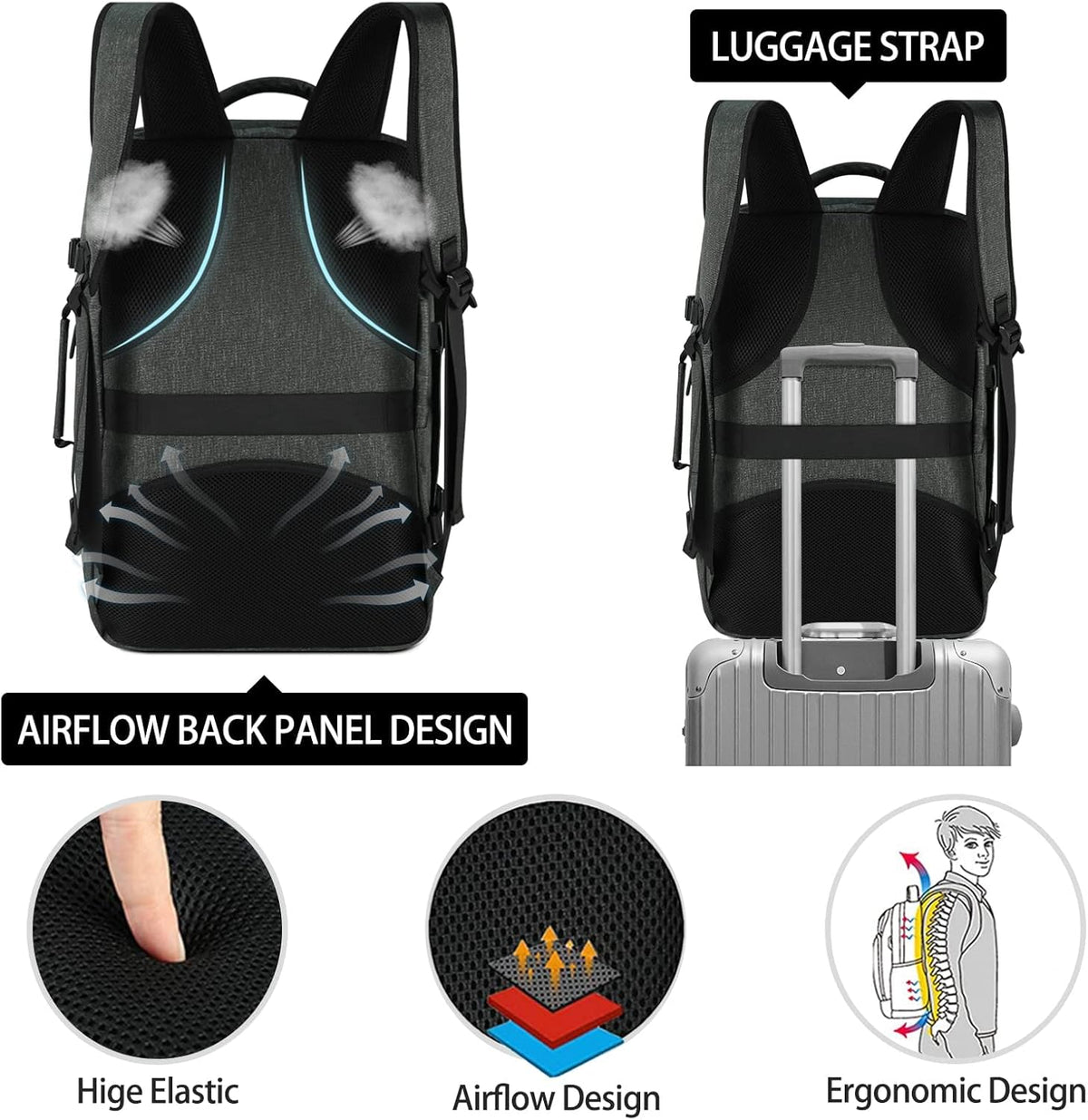 Travel Backpack for Men Women 17 Inch Flight Approved Carry on Backpack Waterproof Large 40L Luggage Daypack Business College Weekender Overnight Laptop Backpack with 3 Packing Cubes, Green