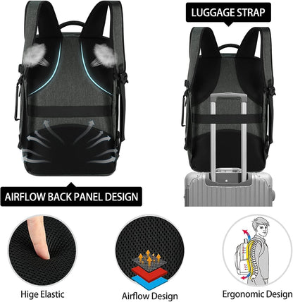 Travel Backpack for Men Women 17 Inch Flight Approved Carry on Backpack Waterproof Large 40L Luggage Daypack Business College Weekender Overnight Laptop Backpack with 3 Packing Cubes, Green