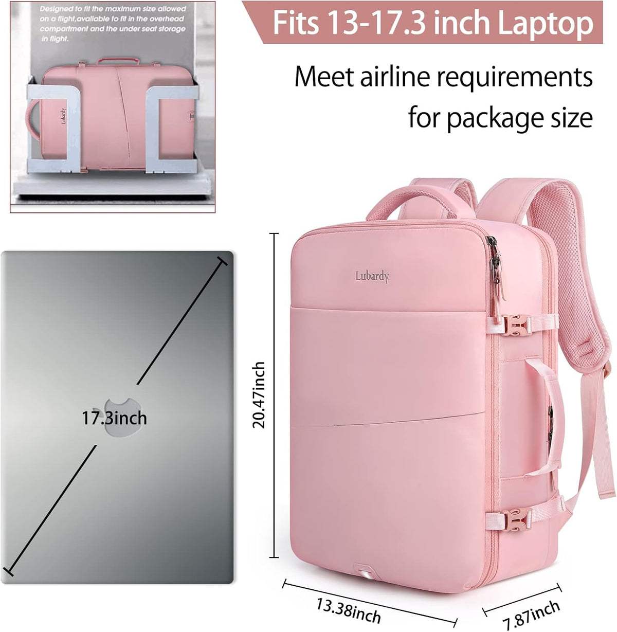 Travel Backpack for Men Women 17 Inch Flight Approved Carry on Backpack Waterproof Large 40L Luggage Daypack Business College Weekender Overnight Laptop Backpack with 3 Packing Cubes, Green