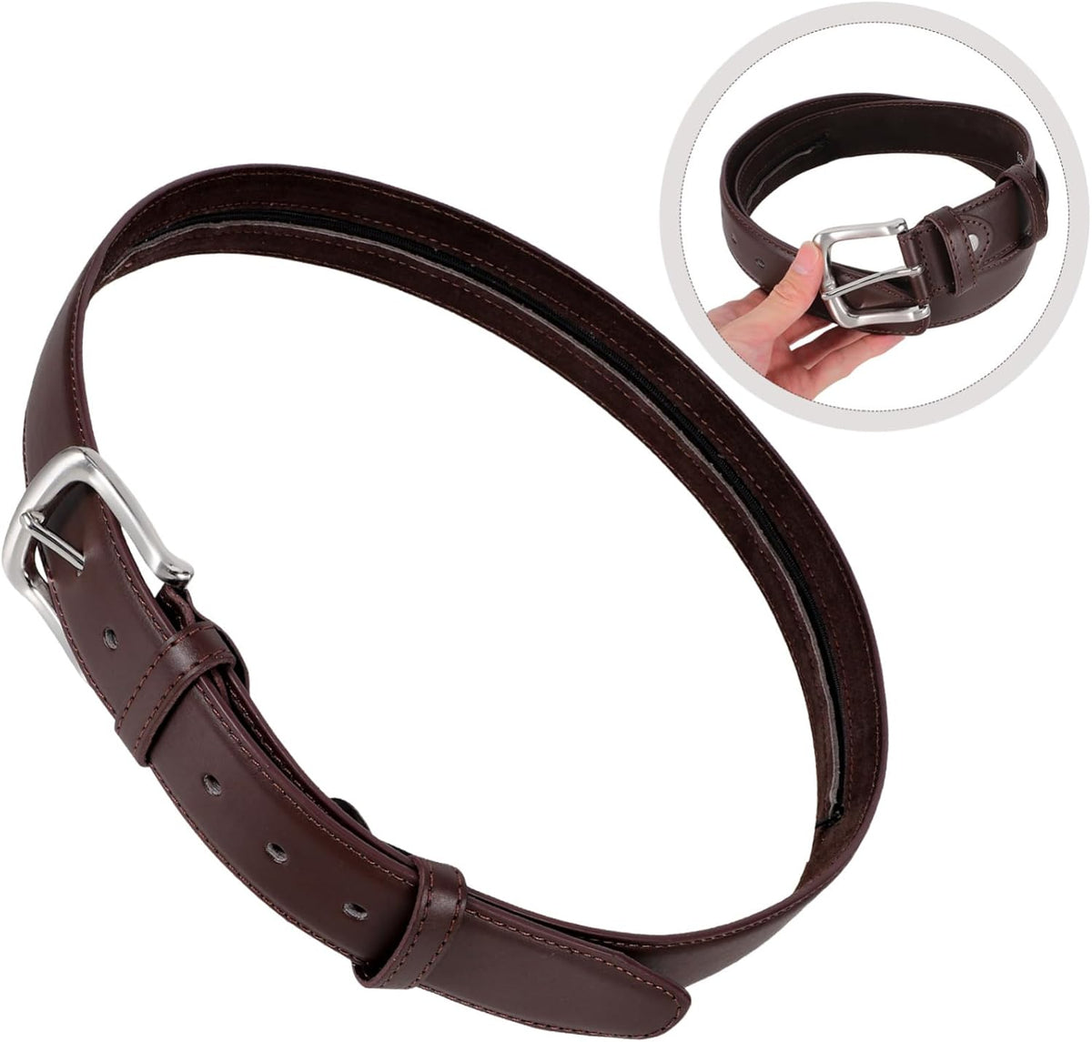 Hidden Money Belt for Men Travel Wallet Concealed Zipper Pocket Brown Waist Belt for Secure Storage of Cash and Valuables