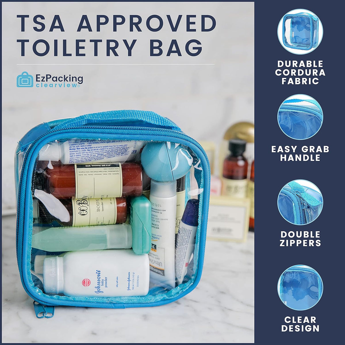 Clear TSA Approved 3-1-1 Travel Toiletry Bag for Carry On/Quart Size Transparent Liquids Pouch for Airport Security/Reusable See Through Vinyl & PVC Plastic Organizer Men Women (Gray)