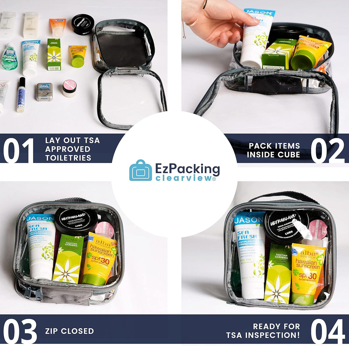Clear TSA Approved 3-1-1 Travel Toiletry Bag for Carry On/Quart Size Transparent Liquids Pouch for Airport Security/Reusable See Through Vinyl & PVC Plastic Organizer Men Women (Gray)