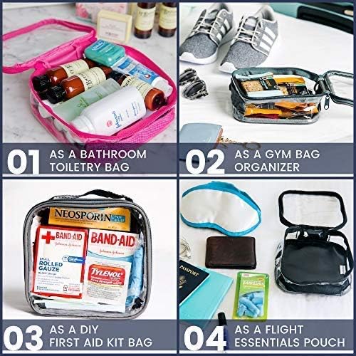 Clear TSA Approved 3-1-1 Travel Toiletry Bag for Carry On/Quart Size Transparent Liquids Pouch for Airport Security/Reusable See Through Vinyl & PVC Plastic Organizer Men Women (Gray)