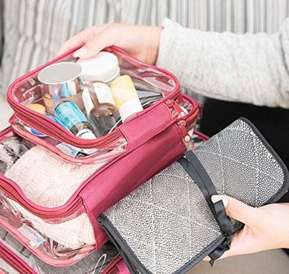 Clear TSA Approved 3-1-1 Travel Toiletry Bag for Carry On/Quart Size Transparent Liquids Pouch for Airport Security/Reusable See Through Vinyl & PVC Plastic Organizer Men Women (Gray)
