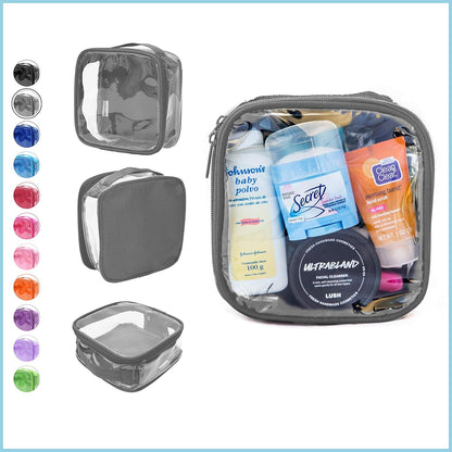 Clear TSA Approved 3-1-1 Travel Toiletry Bag for Carry On/Quart Size Transparent Liquids Pouch for Airport Security/Reusable See Through Vinyl & PVC Plastic Organizer Men Women (Gray)