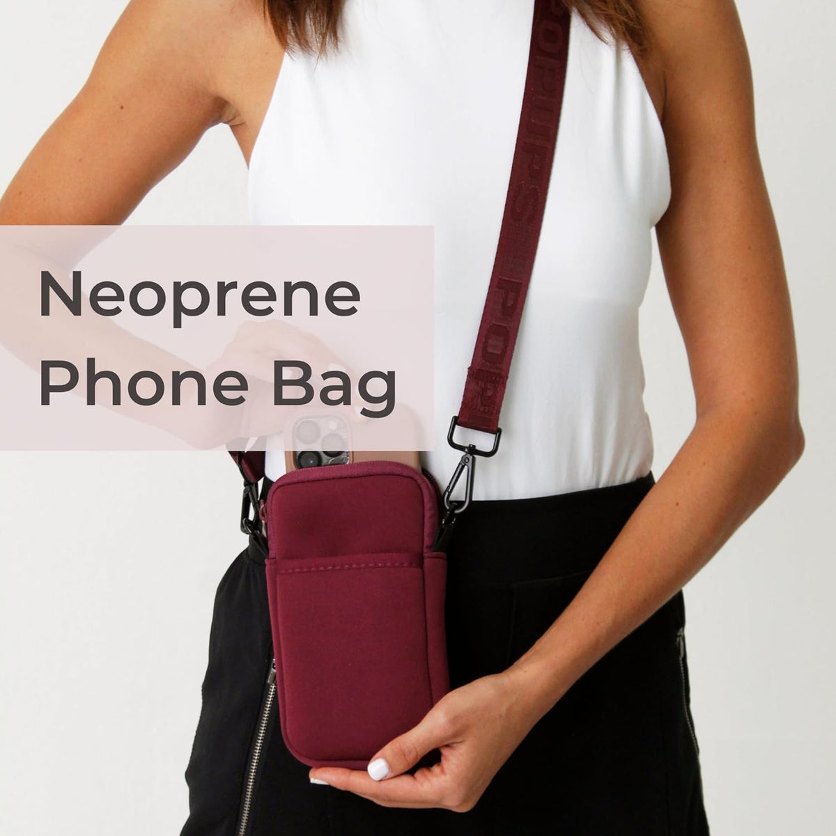 POPUPS Neoprene Crossbody Phone Bag for Women – Slim Zippered Pouch with Slip Pocket and Adjustable Strap (4" x 1" x 7.5")