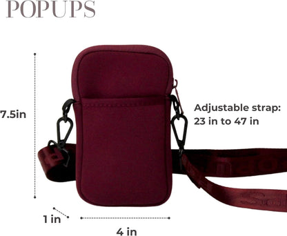 POPUPS Neoprene Crossbody Phone Bag for Women – Slim Zippered Pouch with Slip Pocket and Adjustable Strap (4" x 1" x 7.5")