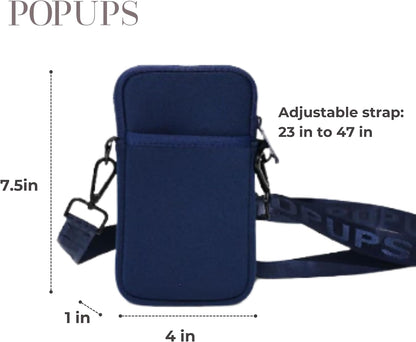 POPUPS Neoprene Crossbody Phone Bag for Women – Slim Zippered Pouch with Slip Pocket and Adjustable Strap (4" x 1" x 7.5")