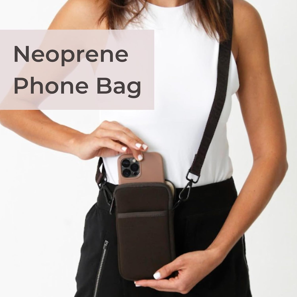 POPUPS Neoprene Crossbody Phone Bag for Women – Slim Zippered Pouch with Slip Pocket and Adjustable Strap (4" x 1" x 7.5")