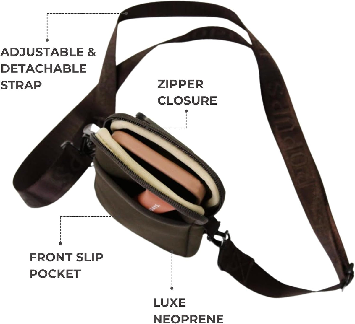 POPUPS Neoprene Crossbody Phone Bag for Women – Slim Zippered Pouch with Slip Pocket and Adjustable Strap (4" x 1" x 7.5")