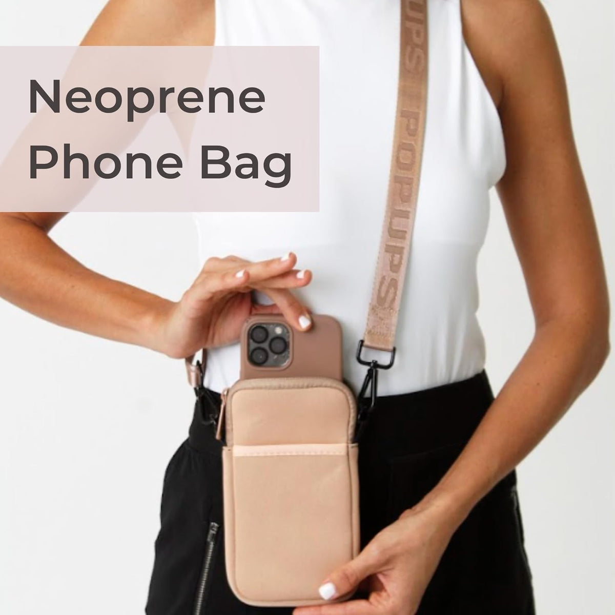 POPUPS Neoprene Crossbody Phone Bag for Women – Slim Zippered Pouch with Slip Pocket and Adjustable Strap (4" x 1" x 7.5")