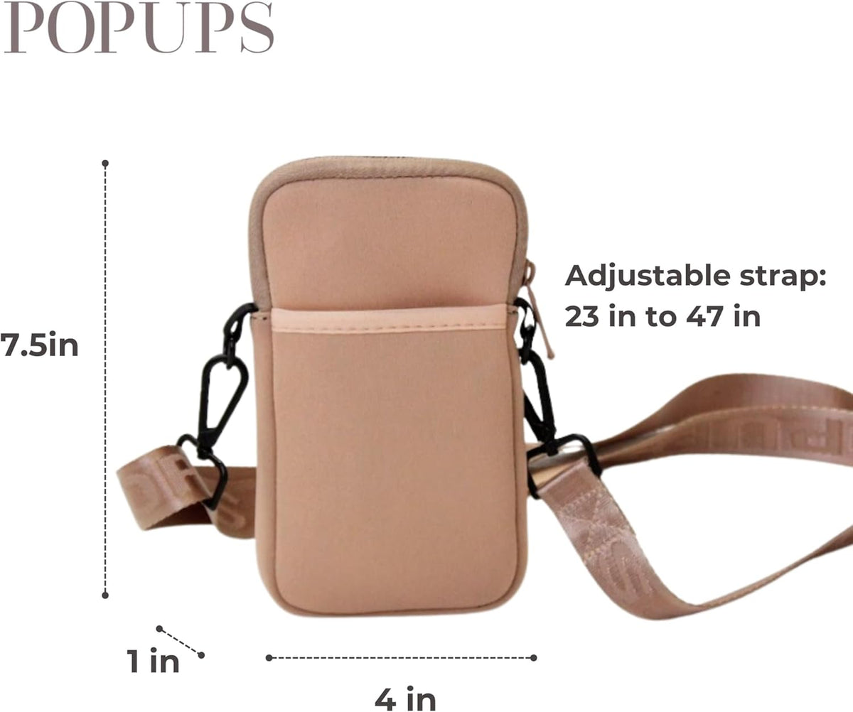 POPUPS Neoprene Crossbody Phone Bag for Women – Slim Zippered Pouch with Slip Pocket and Adjustable Strap (4" x 1" x 7.5")