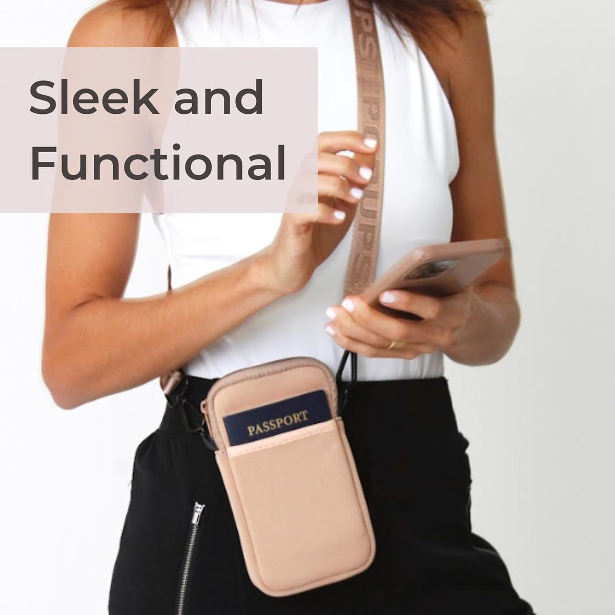 POPUPS Neoprene Crossbody Phone Bag for Women – Slim Zippered Pouch with Slip Pocket and Adjustable Strap (4" x 1" x 7.5")