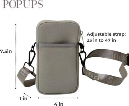 POPUPS Neoprene Crossbody Phone Bag for Women – Slim Zippered Pouch with Slip Pocket and Adjustable Strap (4" x 1" x 7.5")