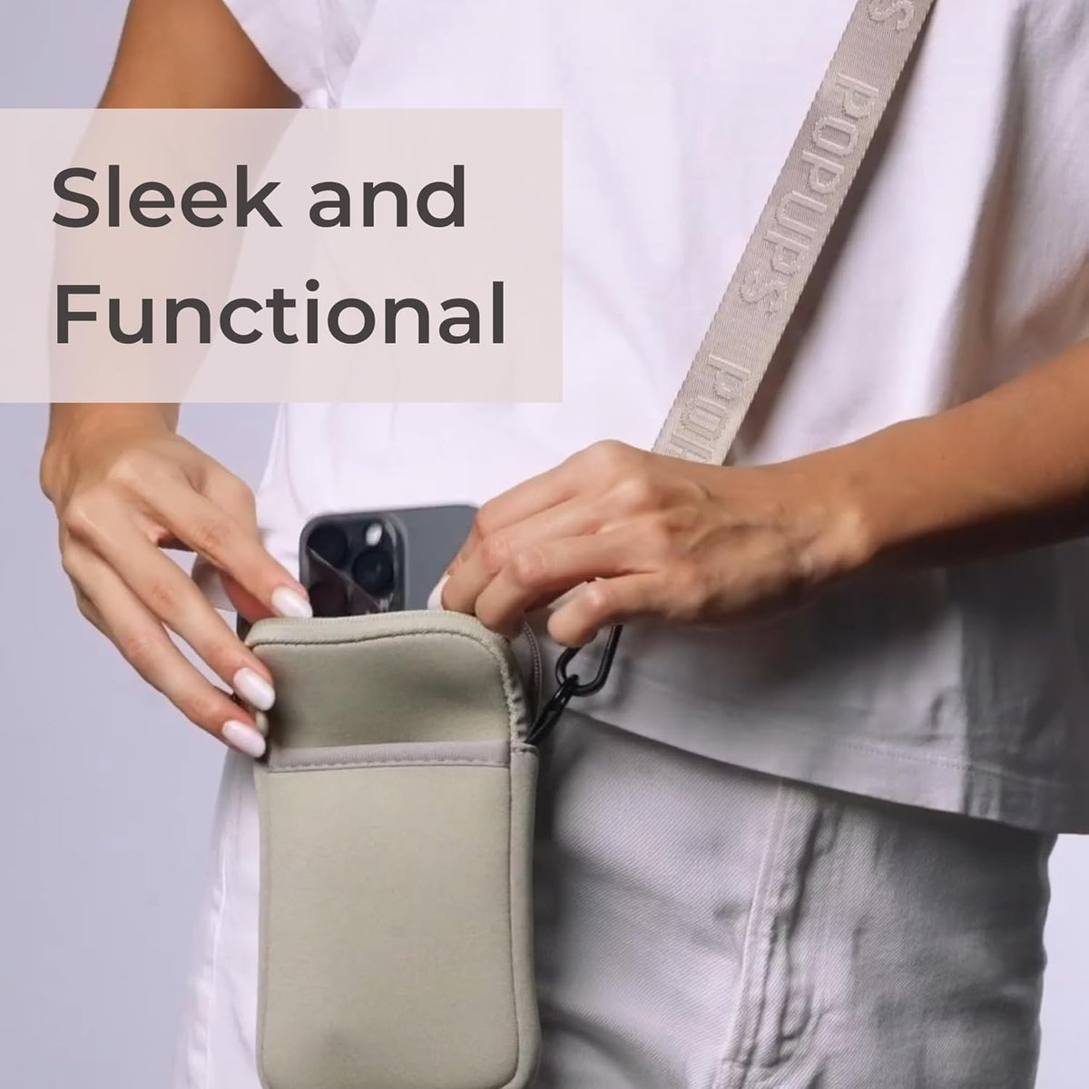 POPUPS Neoprene Crossbody Phone Bag for Women – Slim Zippered Pouch with Slip Pocket and Adjustable Strap (4" x 1" x 7.5")