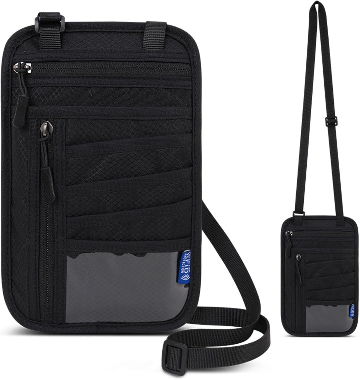 RFID Blocking Travel Neck Wallet - Hidden Security Travel Pouch for Passport & Cash (Black)