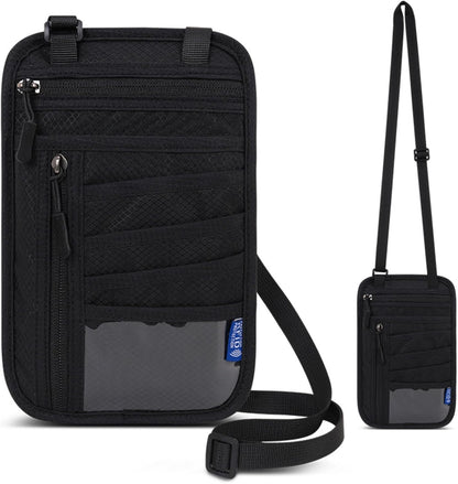 RFID Blocking Travel Neck Wallet - Hidden Security Travel Pouch for Passport & Cash (Black)