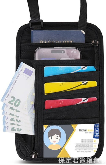 RFID Blocking Travel Neck Wallet - Hidden Security Travel Pouch for Passport & Cash (Black)