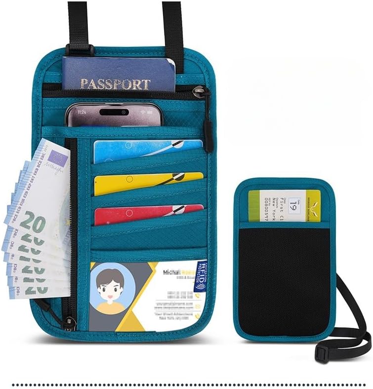 RFID Blocking Travel Neck Wallet - Hidden Security Travel Pouch for Passport & Cash (Black)