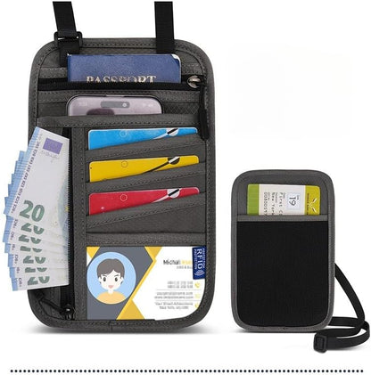 RFID Blocking Travel Neck Wallet - Hidden Security Travel Pouch for Passport & Cash (Black)