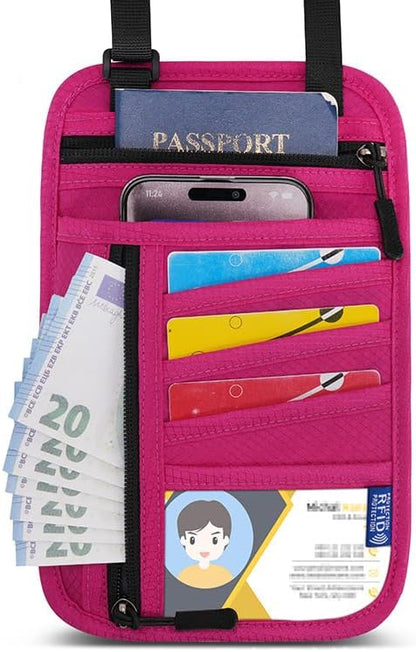 RFID Blocking Travel Neck Wallet - Hidden Security Travel Pouch for Passport & Cash (Black)