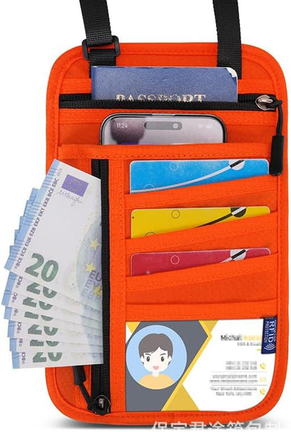RFID Blocking Travel Neck Wallet - Hidden Security Travel Pouch for Passport & Cash (Black)