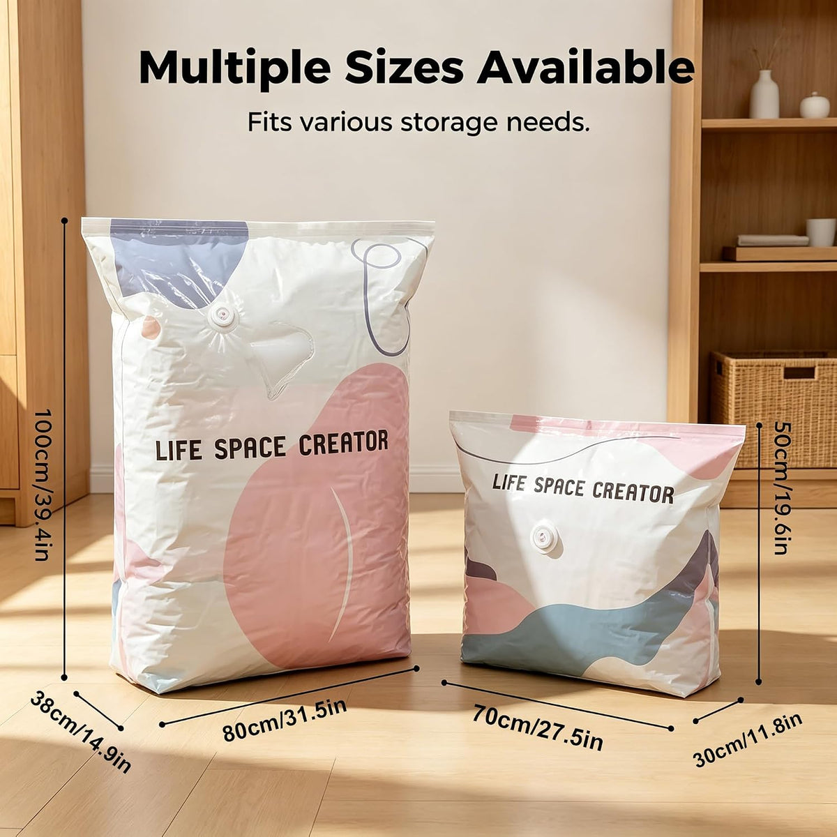 3 PACK No-Pump Cube Vacuum Storage Bags, 2026 New 3D Space Saver Compression Bags, Reusable Heavy-Duty Storage Organizer for Clothes, Bedding & Comforters, Travel & Home Use | 19.6"×27.5"×11.8"