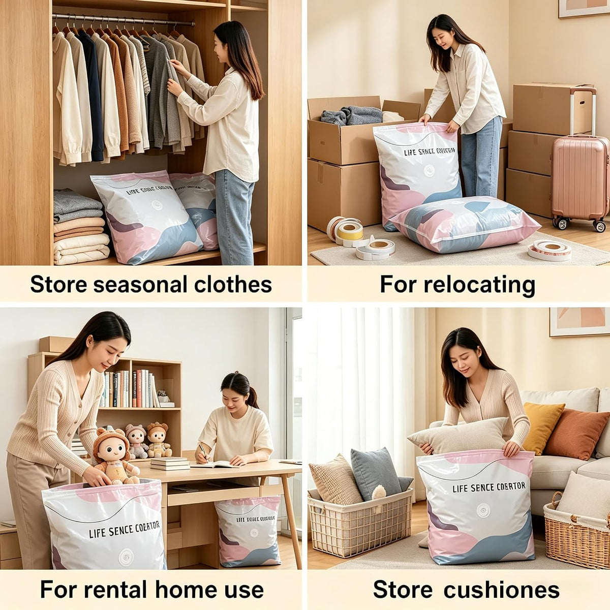 3 PACK No-Pump Cube Vacuum Storage Bags, 2026 New 3D Space Saver Compression Bags, Reusable Heavy-Duty Storage Organizer for Clothes, Bedding & Comforters, Travel & Home Use | 19.6"×27.5"×11.8"