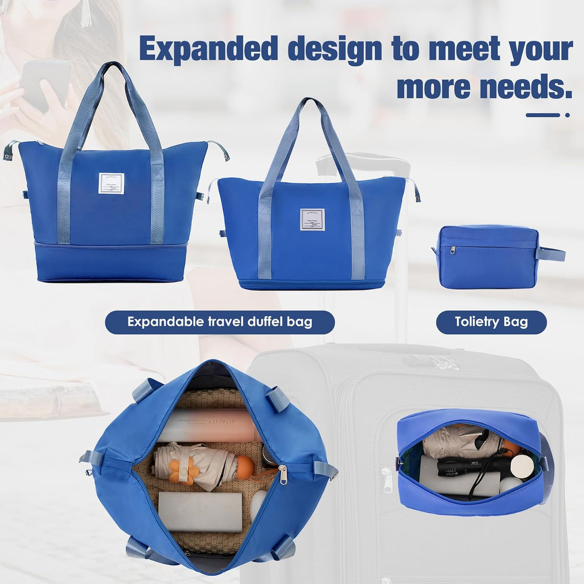 Lightweight Expandable Softside Luggage Sets 3 Piece, Large Capacity Travel Suitcase with Spinner Wheel, TSA Lock, Easy Access Design and Adjustable Telescoping Handle (Blue)