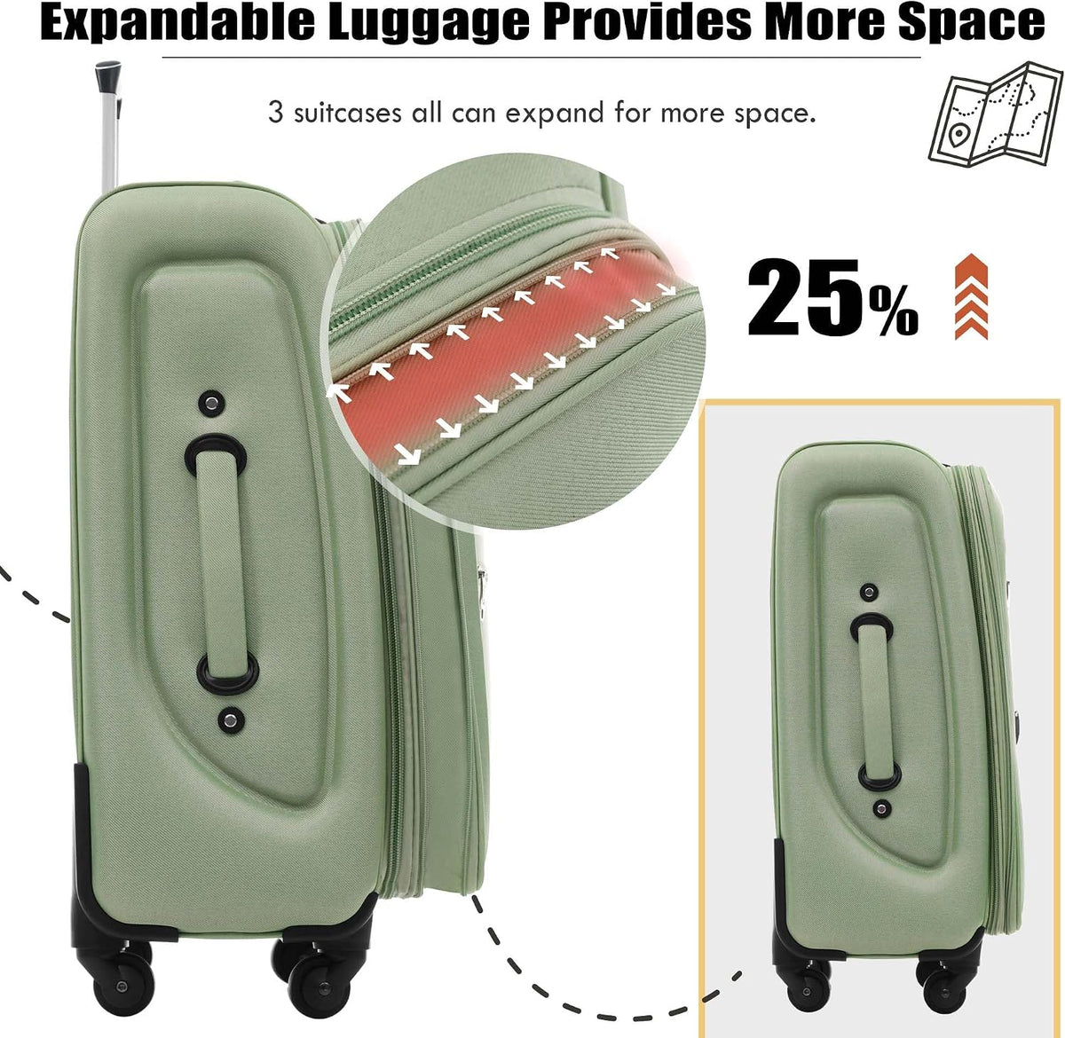 Lightweight Expandable Softside Luggage Sets 3 Piece, Large Capacity Travel Suitcase with Spinner Wheel, TSA Lock, Easy Access Design and Adjustable Telescoping Handle (Blue)