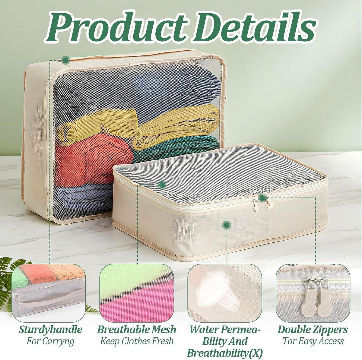 12 Pcs Packing Cubes for Suitcase Travel Luggage Organizers Bulk Large Mesh Clothing Underwear Bags Foldable Laundry Bags for Hiking Camping Backpacking Clothes Accessories (Beige)