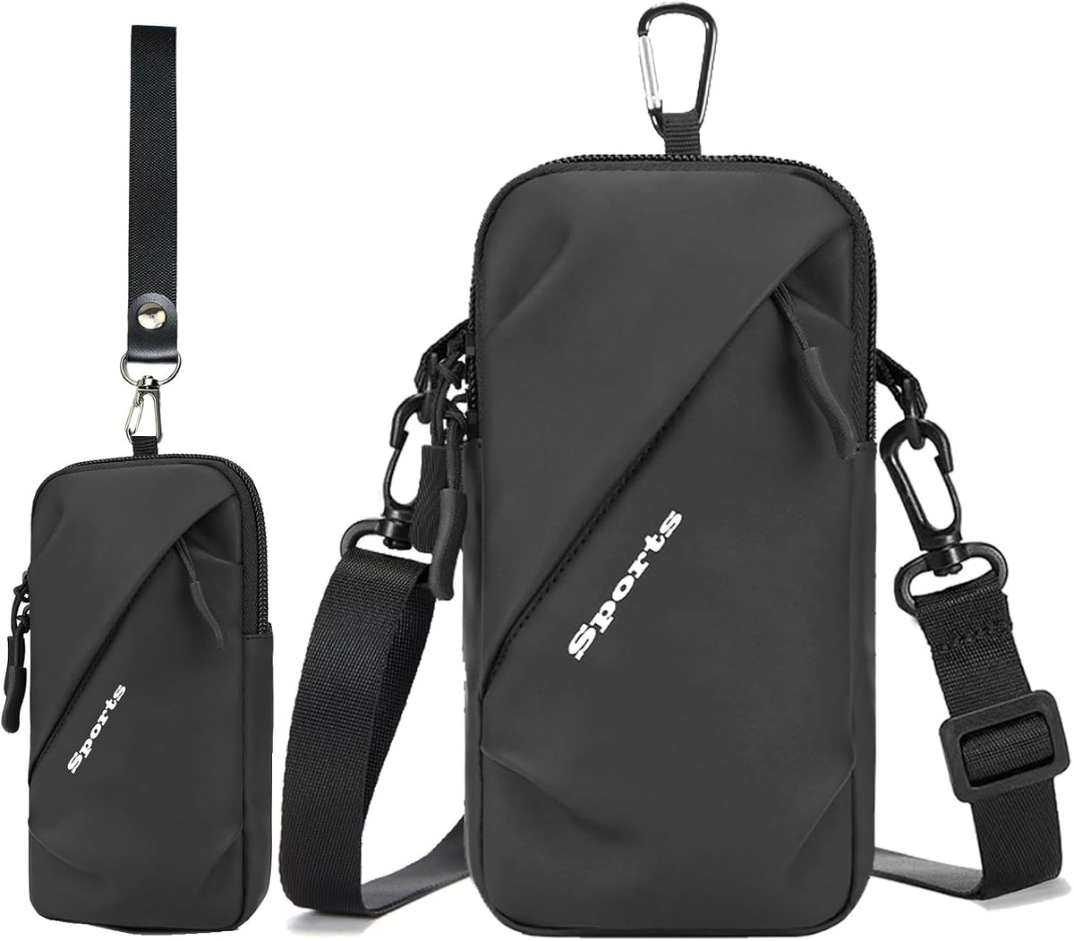 Cell Phone Sleeve Pouch Case Bag with Adjustable Crossbody Strap and Wrist Strap, Touchscreen-Friendly Clear Cell Phone Purse Bag with Carabiner for Men Women (Clear Black- A)