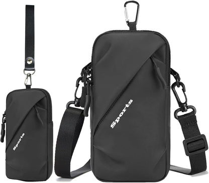 Cell Phone Sleeve Pouch Case Bag with Adjustable Crossbody Strap and Wrist Strap, Touchscreen-Friendly Clear Cell Phone Purse Bag with Carabiner for Men Women (Clear Black- A)
