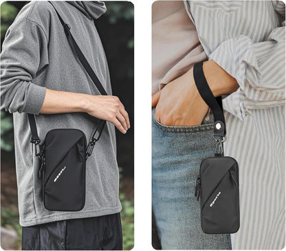 Cell Phone Sleeve Pouch Case Bag with Adjustable Crossbody Strap and Wrist Strap, Touchscreen-Friendly Clear Cell Phone Purse Bag with Carabiner for Men Women (Clear Black- A)