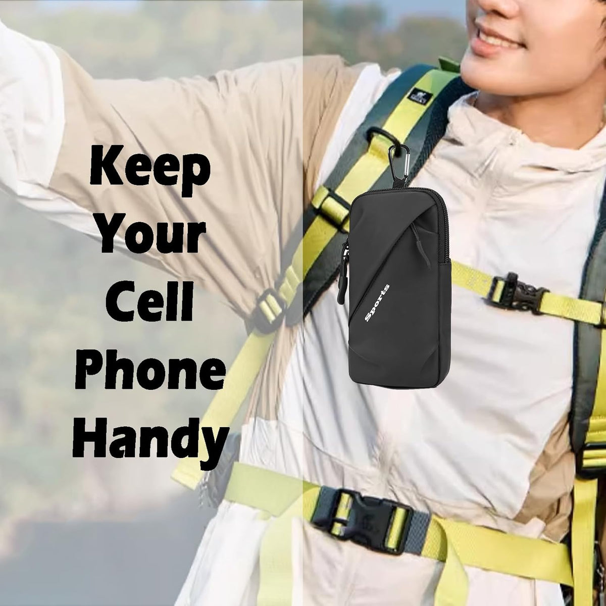 Cell Phone Sleeve Pouch Case Bag with Adjustable Crossbody Strap and Wrist Strap, Touchscreen-Friendly Clear Cell Phone Purse Bag with Carabiner for Men Women (Clear Black- A)