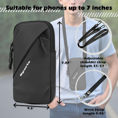 Cell Phone Sleeve Pouch Case Bag with Adjustable Crossbody Strap and Wrist Strap, Touchscreen-Friendly Clear Cell Phone Purse Bag with Carabiner for Men Women (Clear Black- A)