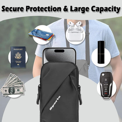 Cell Phone Sleeve Pouch Case Bag with Adjustable Crossbody Strap and Wrist Strap, Touchscreen-Friendly Clear Cell Phone Purse Bag with Carabiner for Men Women (Clear Black- A)