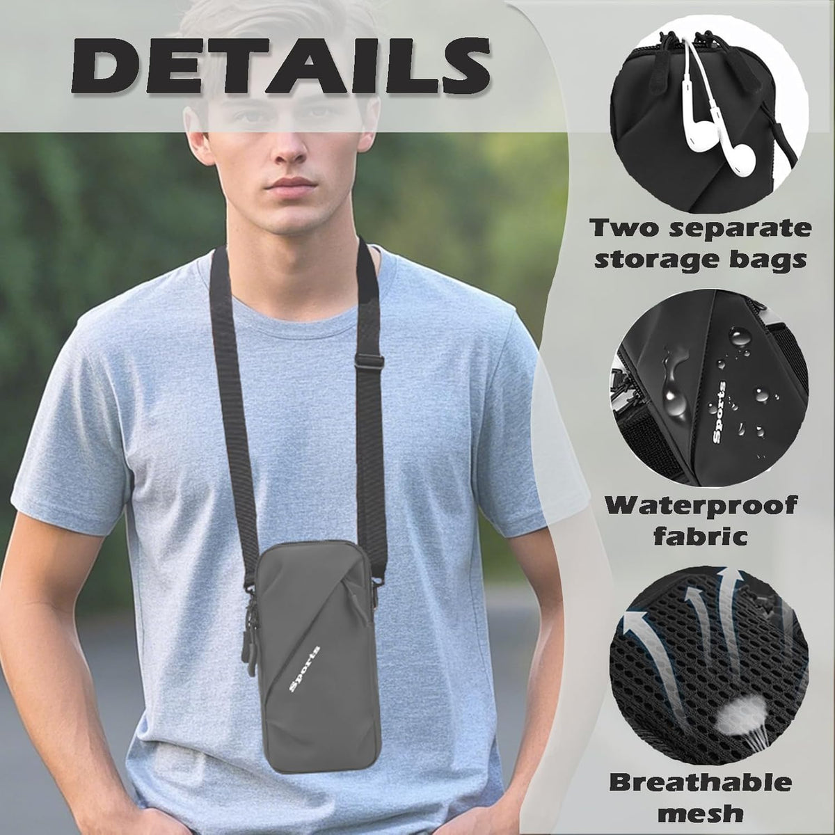 Cell Phone Sleeve Pouch Case Bag with Adjustable Crossbody Strap and Wrist Strap, Touchscreen-Friendly Clear Cell Phone Purse Bag with Carabiner for Men Women (Clear Black- A)