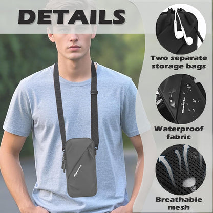 Cell Phone Sleeve Pouch Case Bag with Adjustable Crossbody Strap and Wrist Strap, Touchscreen-Friendly Clear Cell Phone Purse Bag with Carabiner for Men Women (Clear Black- A)