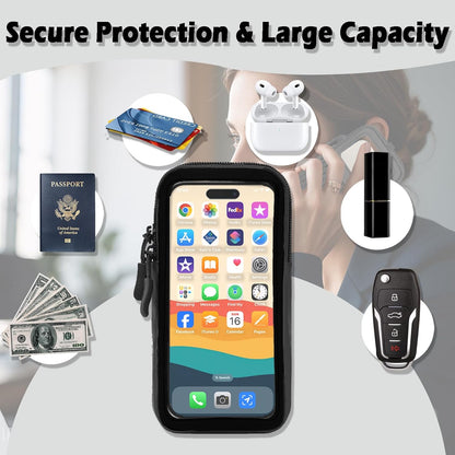 Cell Phone Sleeve Pouch Case Bag with Adjustable Crossbody Strap and Wrist Strap, Touchscreen-Friendly Clear Cell Phone Purse Bag with Carabiner for Men Women (Clear Black- A)