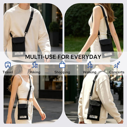 Cell Phone Sleeve Pouch Case Bag with Adjustable Crossbody Strap and Wrist Strap, Touchscreen-Friendly Clear Cell Phone Purse Bag with Carabiner for Men Women (Clear Black- A)
