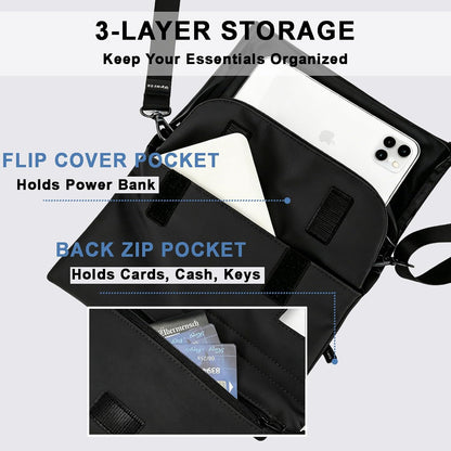 Cell Phone Sleeve Pouch Case Bag with Adjustable Crossbody Strap and Wrist Strap, Touchscreen-Friendly Clear Cell Phone Purse Bag with Carabiner for Men Women (Clear Black- A)