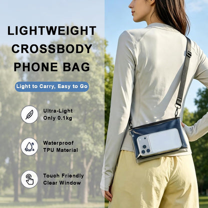 Cell Phone Sleeve Pouch Case Bag with Adjustable Crossbody Strap and Wrist Strap, Touchscreen-Friendly Clear Cell Phone Purse Bag with Carabiner for Men Women (Clear Black- A)