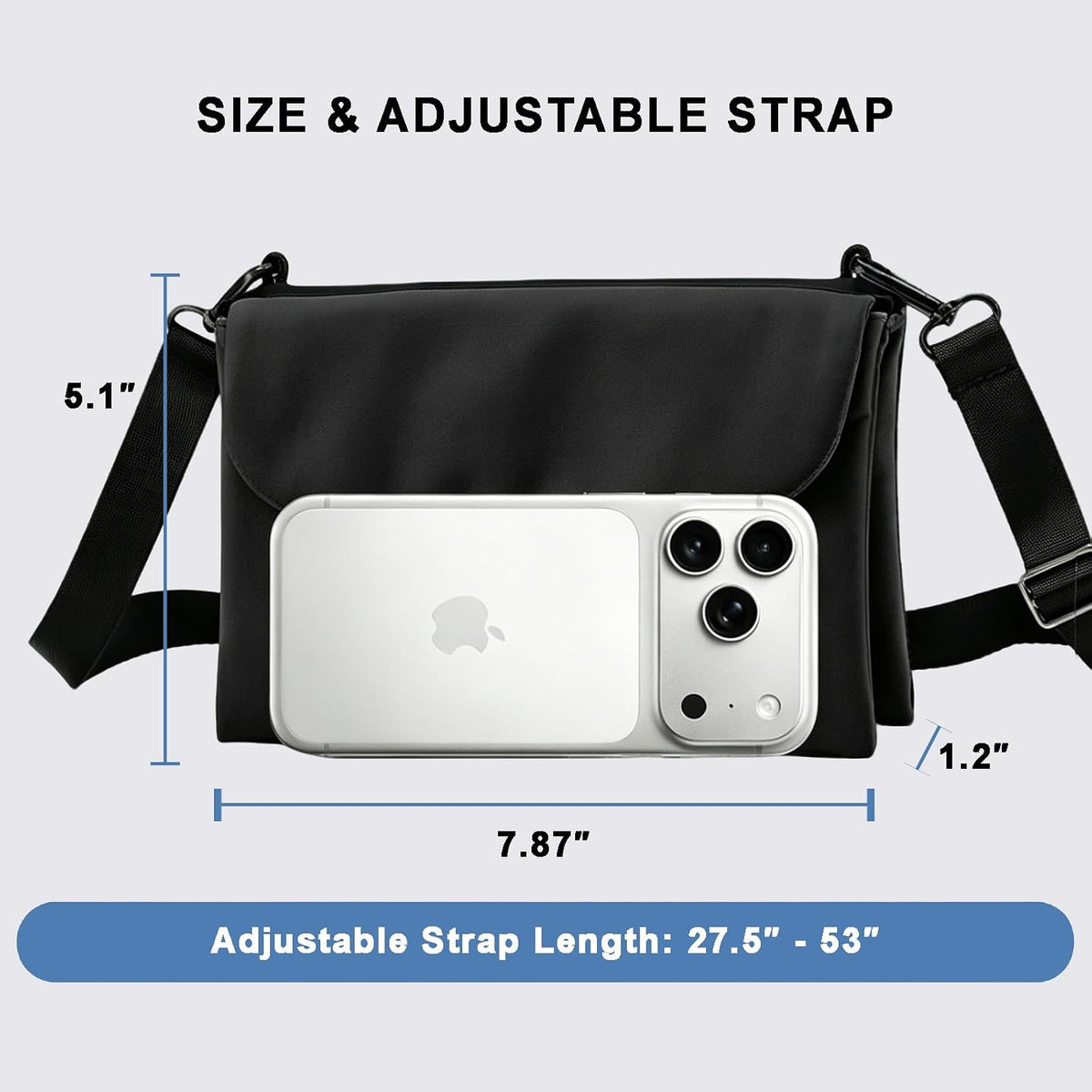 Cell Phone Sleeve Pouch Case Bag with Adjustable Crossbody Strap and Wrist Strap, Touchscreen-Friendly Clear Cell Phone Purse Bag with Carabiner for Men Women (Clear Black- A)