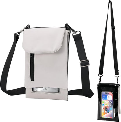 Cell Phone Sleeve Pouch Case Bag with Adjustable Crossbody Strap and Wrist Strap, Touchscreen-Friendly Clear Cell Phone Purse Bag with Carabiner for Men Women (Clear Black- A)